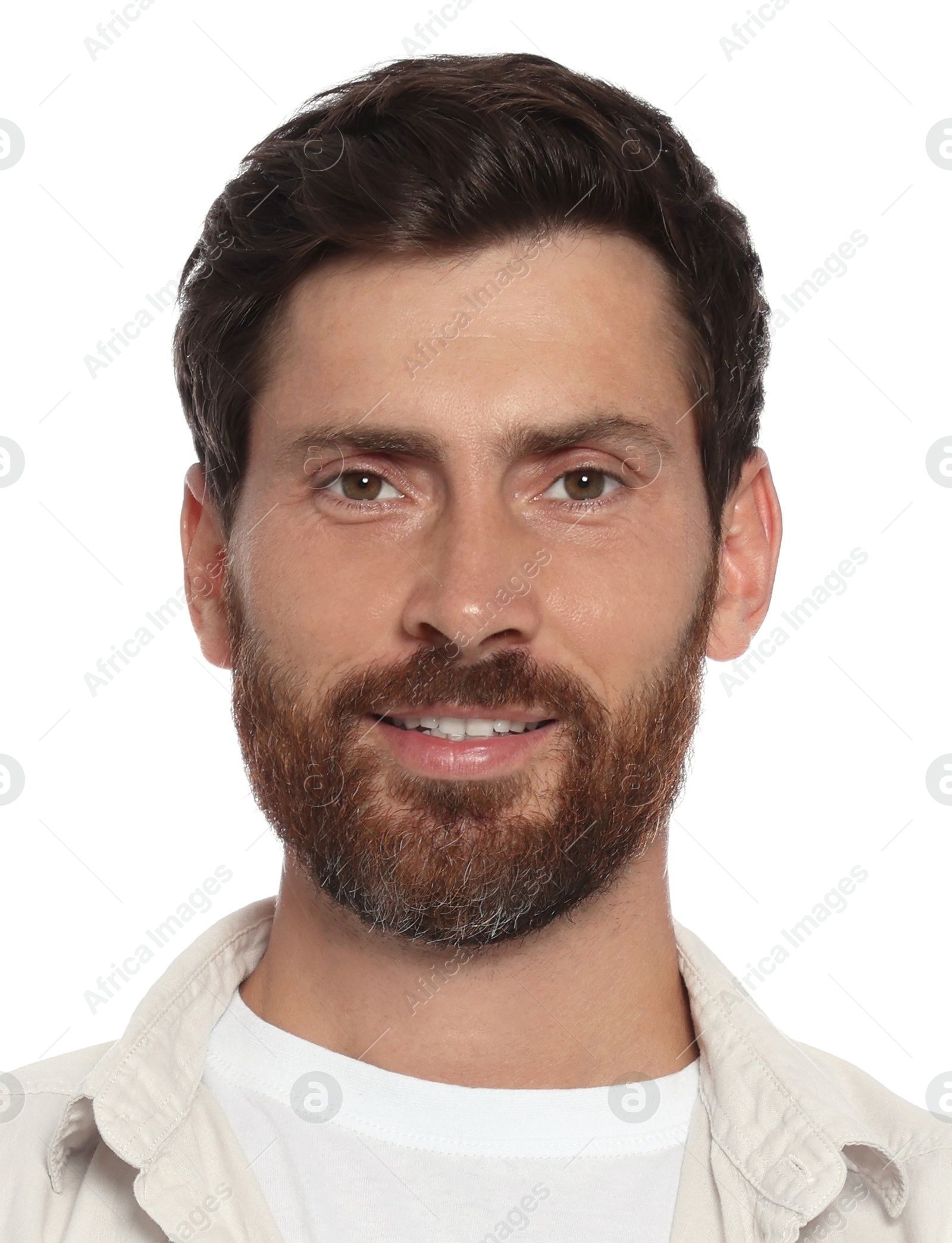 Image of Passport photo. Portrait of man on white background