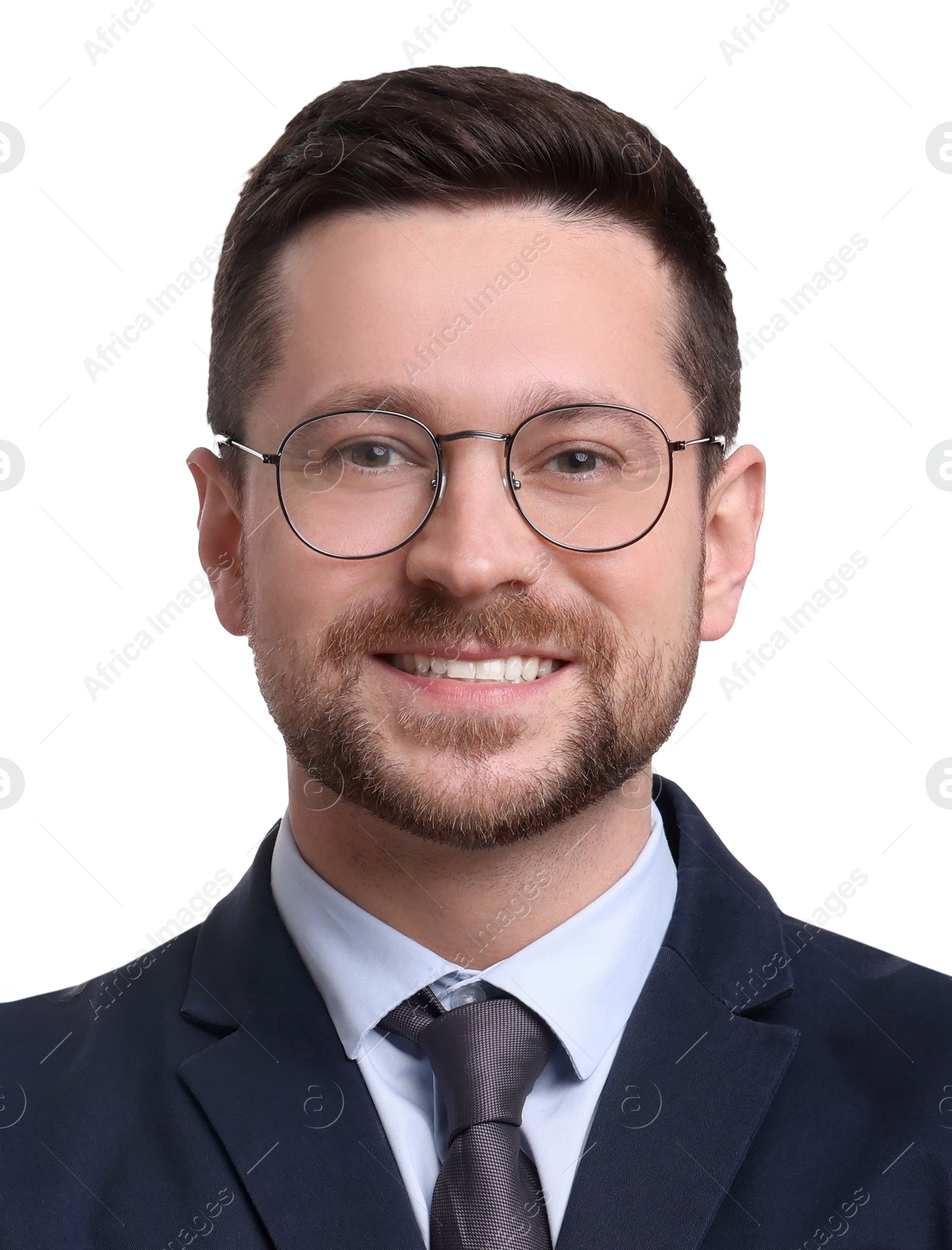 Image of Passport photo. Portrait of man on white background