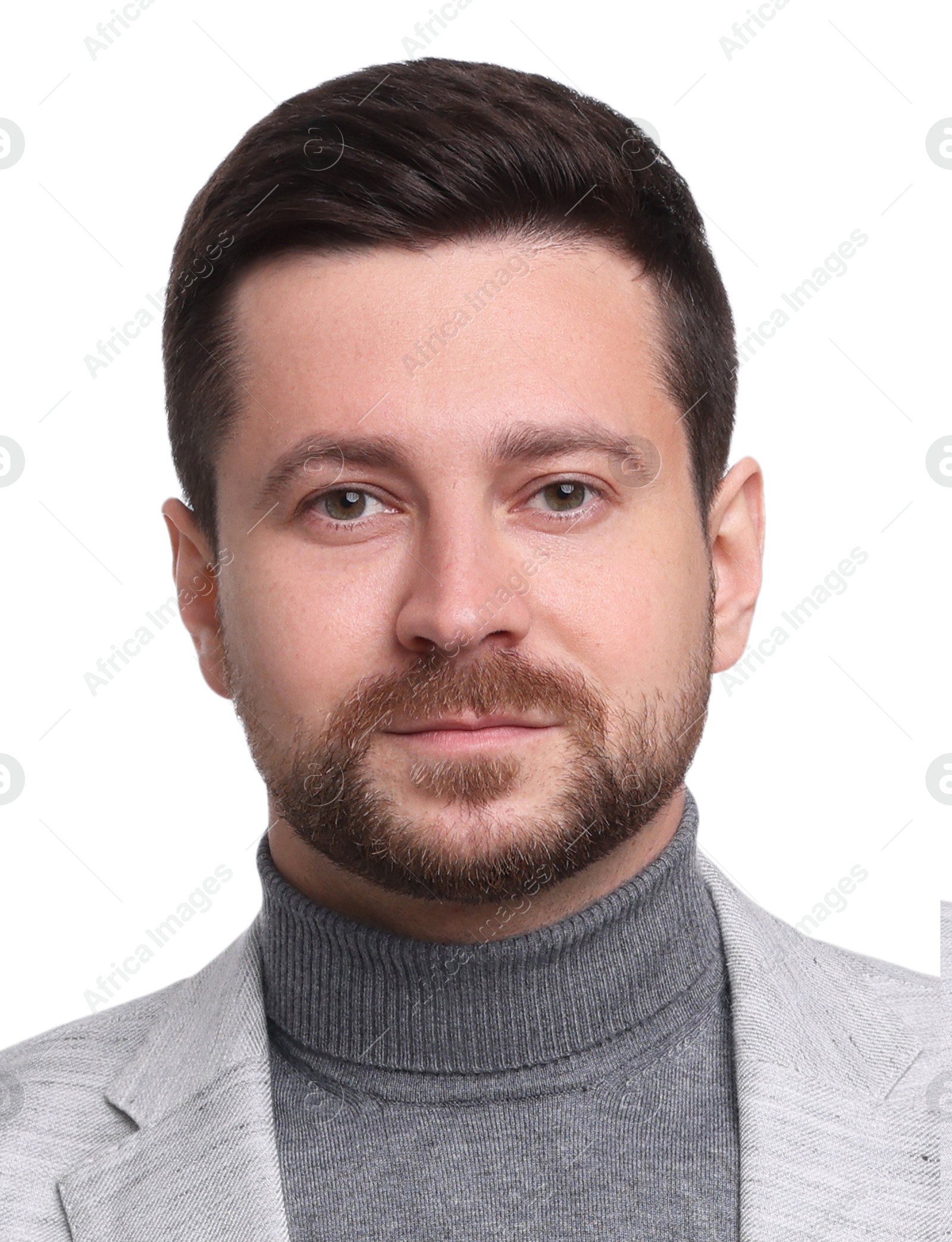 Image of Passport photo. Portrait of man on white background