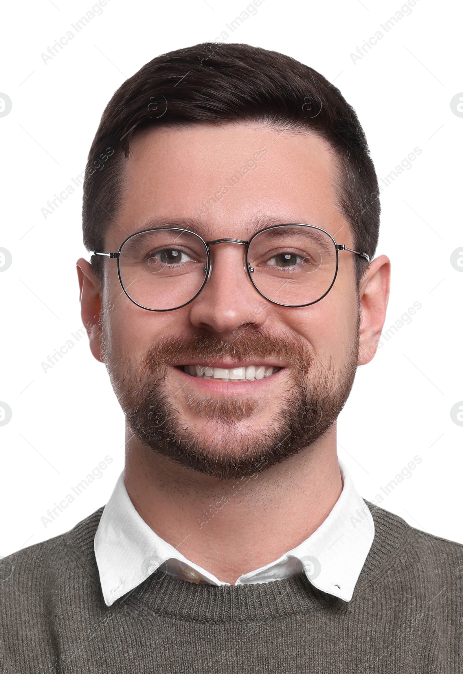 Image of Passport photo. Portrait of man on white background