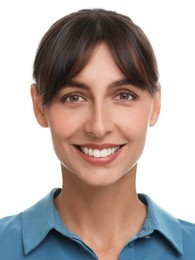 Image of Passport photo. Portrait of woman on white background