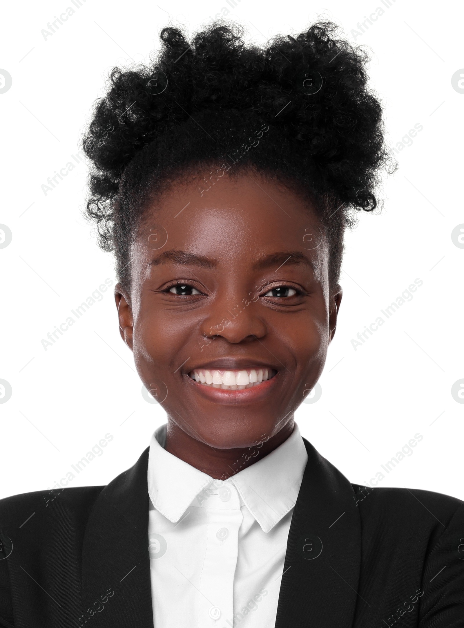 Image of Passport photo. Portrait of woman on white background