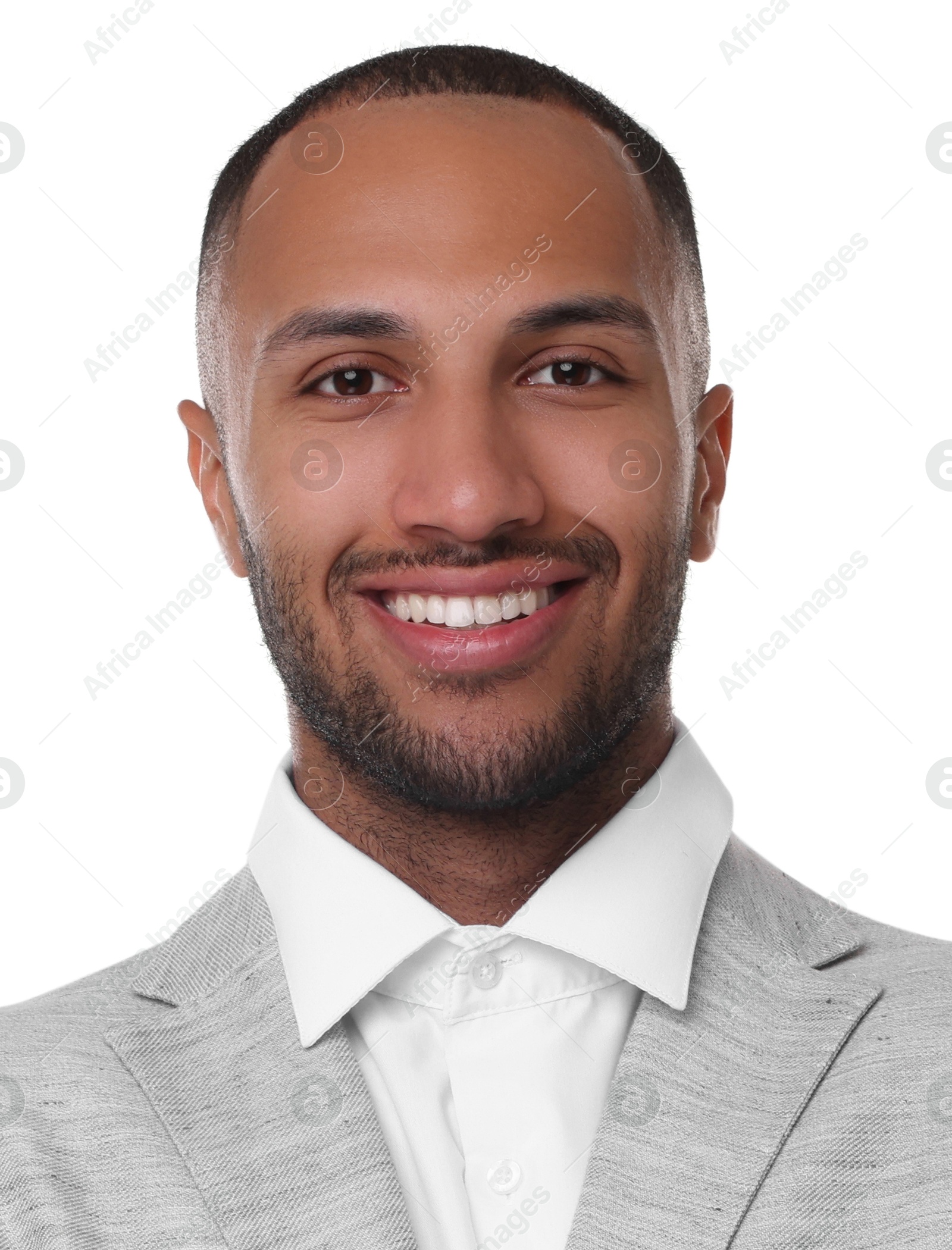 Image of Passport photo. Portrait of man on white background