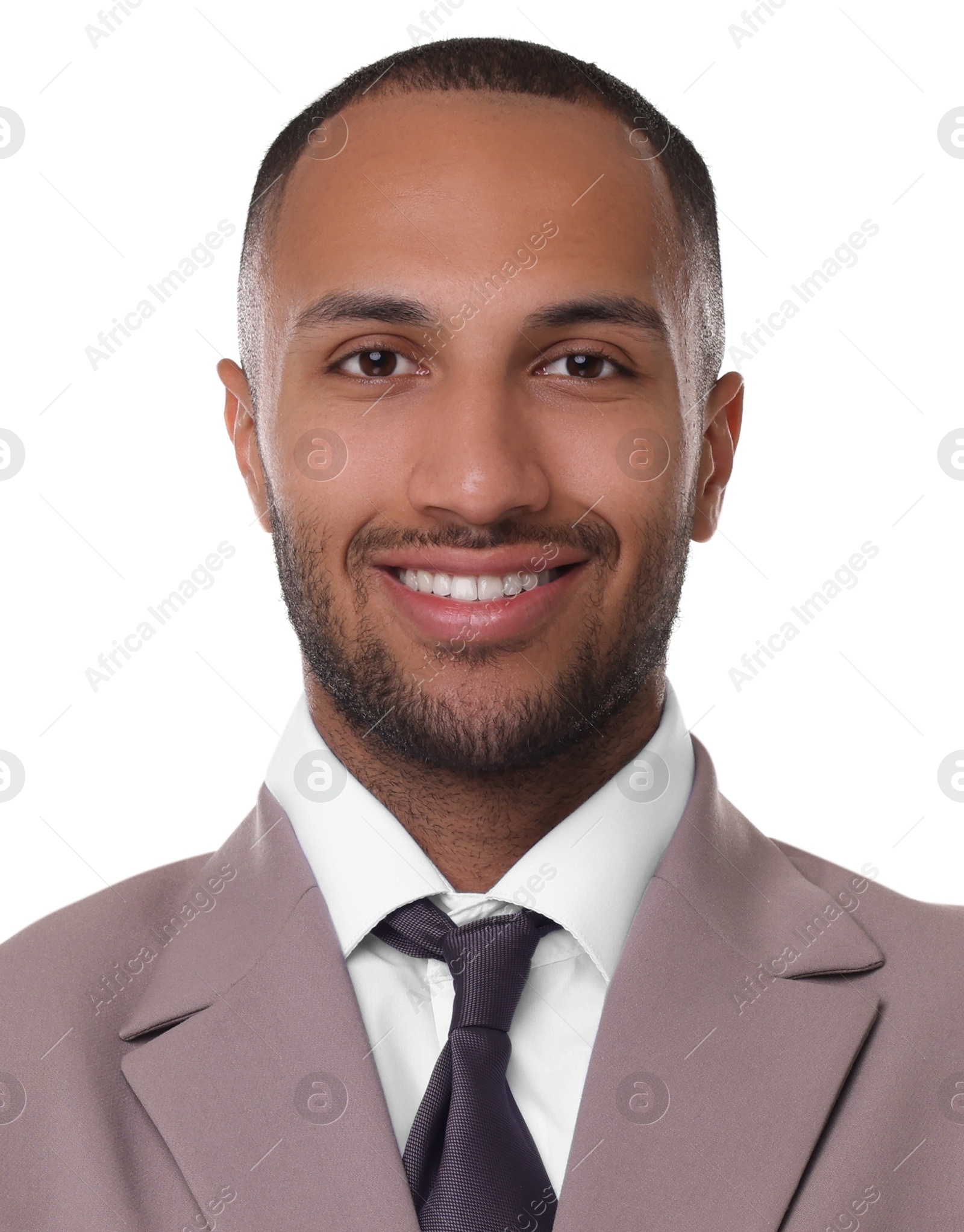 Image of Passport photo. Portrait of man on white background