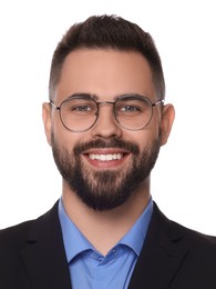 Image of Passport photo. Portrait of man on white background