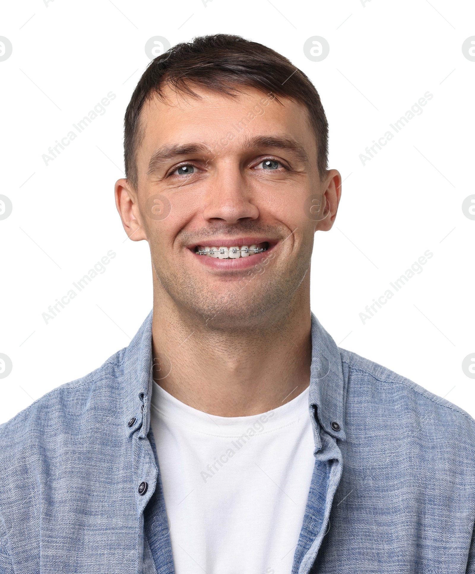 Image of Passport photo. Portrait of man on white background