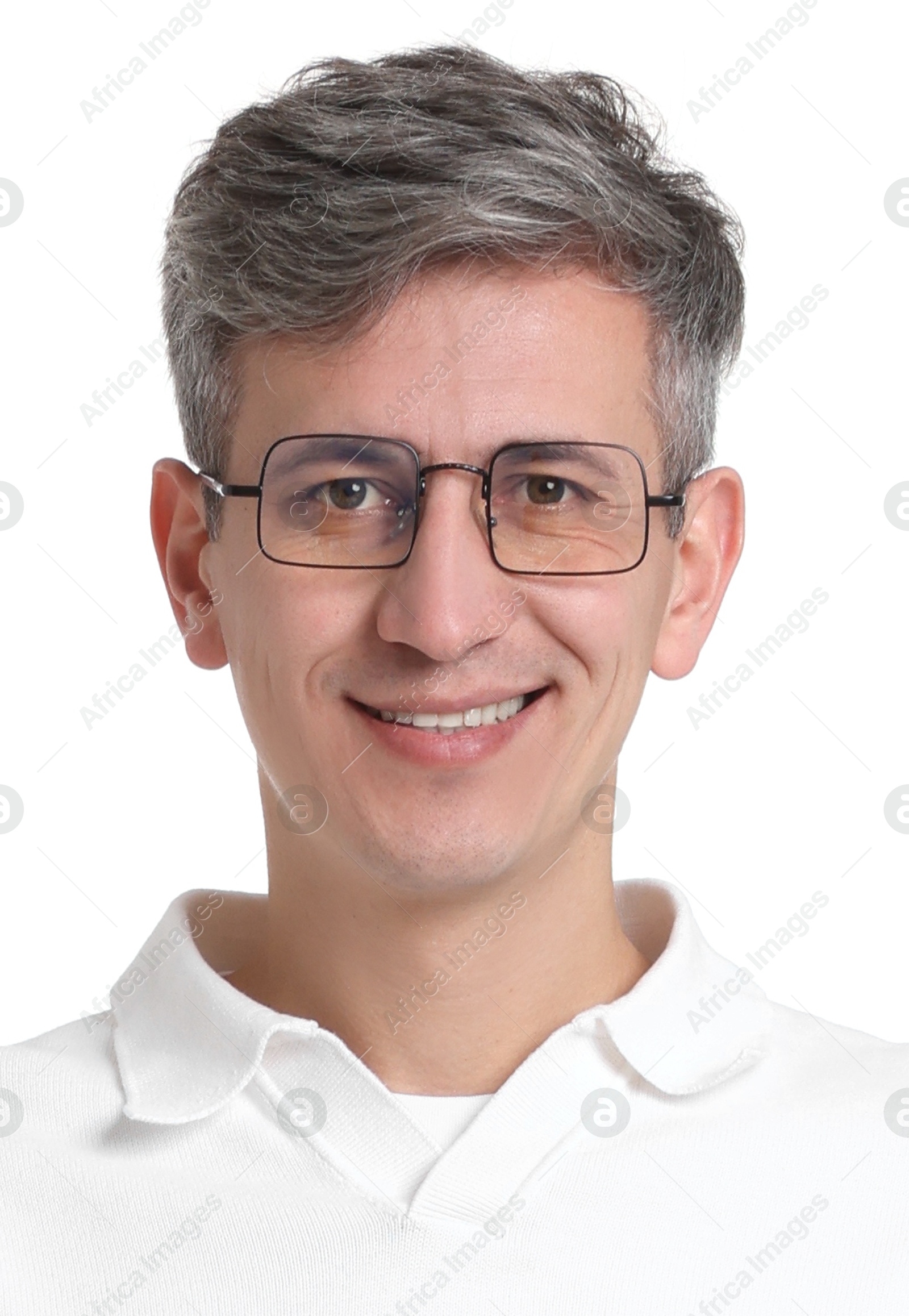 Image of Passport photo. Portrait of man on white background