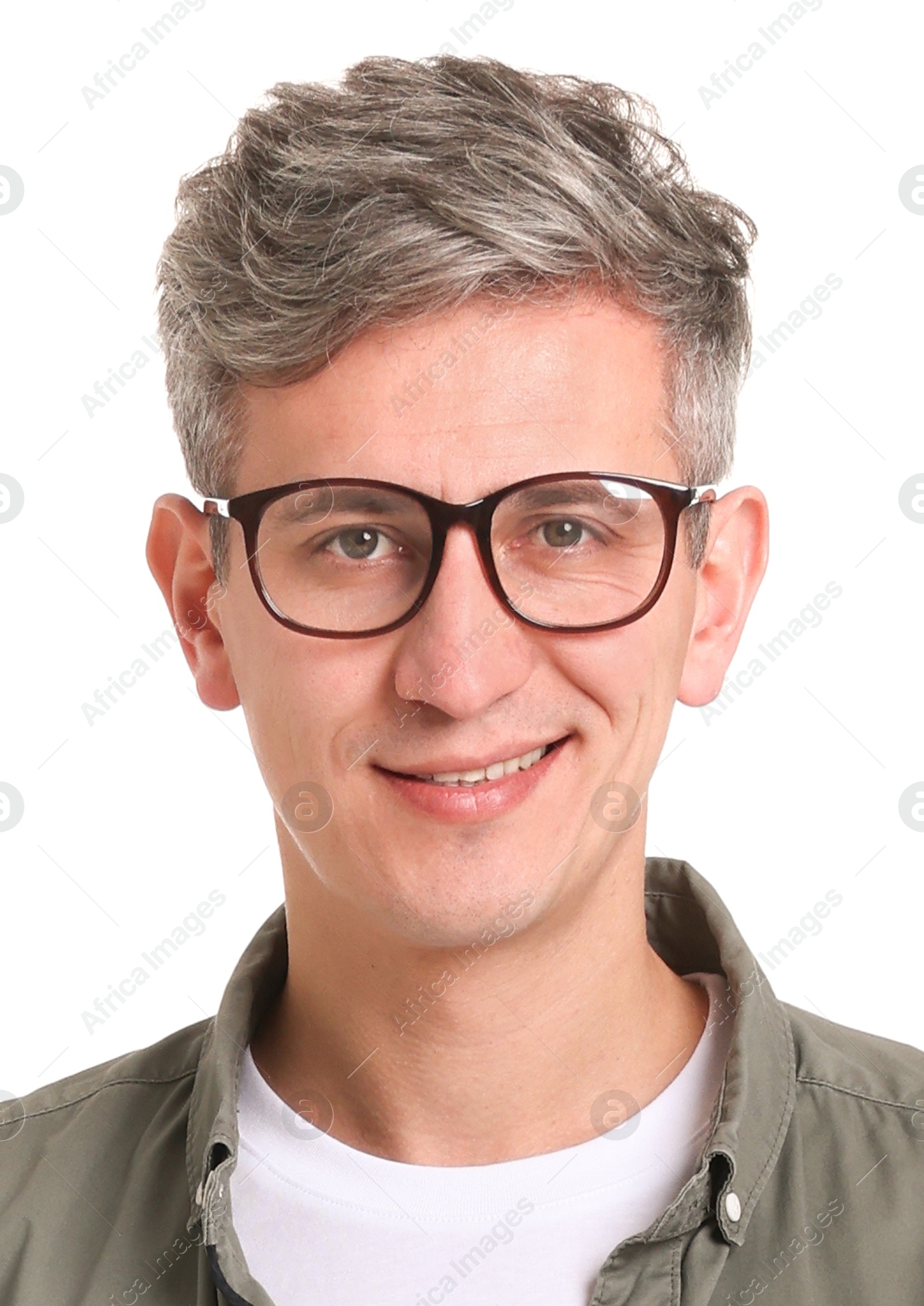 Image of Passport photo. Portrait of man on white background