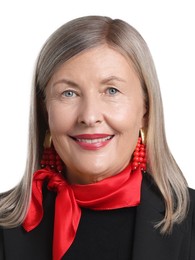 Image of Passport photo. Portrait of woman on white background