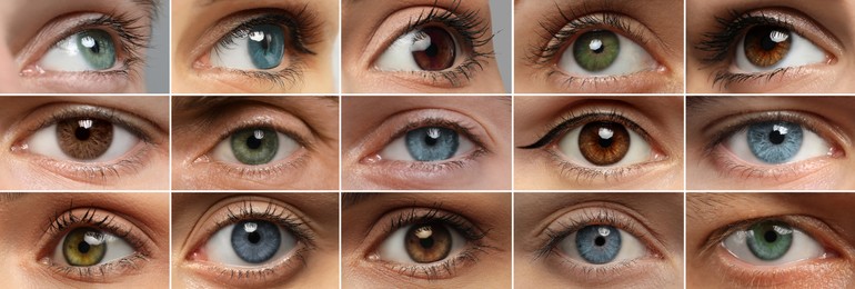 Image of People with eyes of different colors, collage of photos