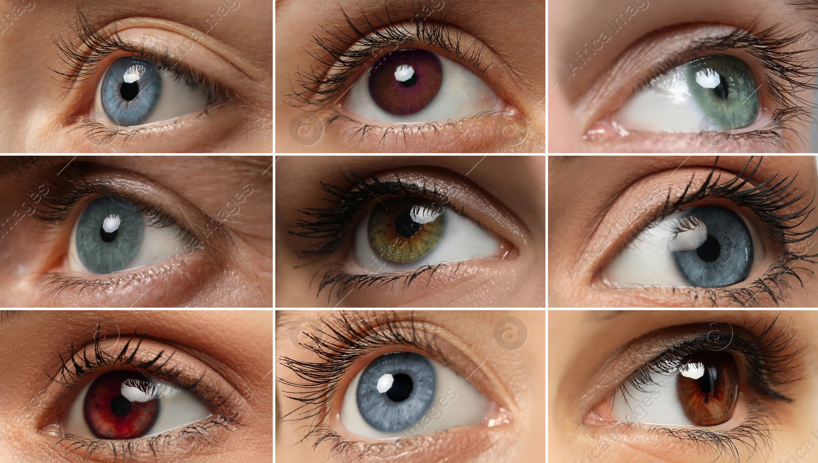 Image of People with eyes of different colors, collage of photos