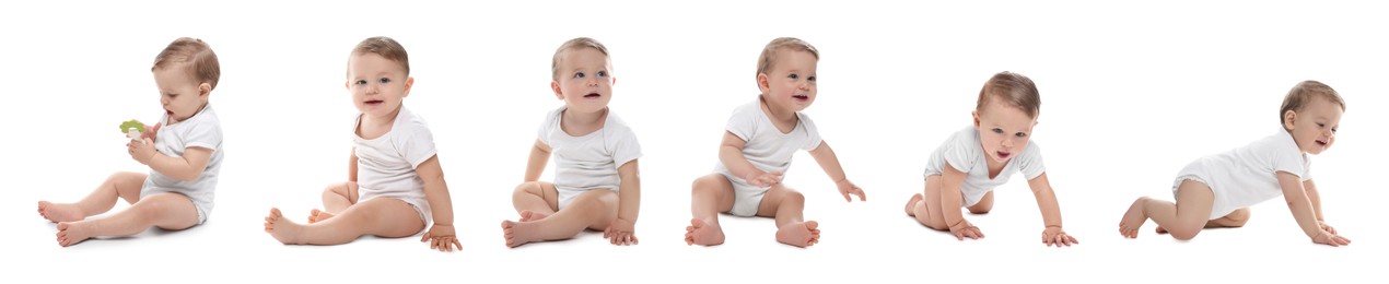 Image of Cute baby on white background, set of portraits