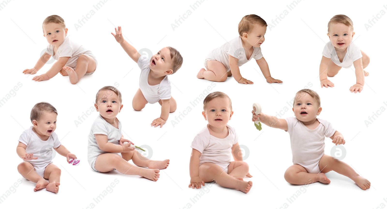 Image of Cute baby on white background, set of portraits