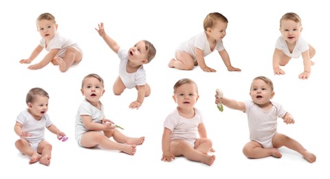 Image of Cute baby on white background, set of portraits