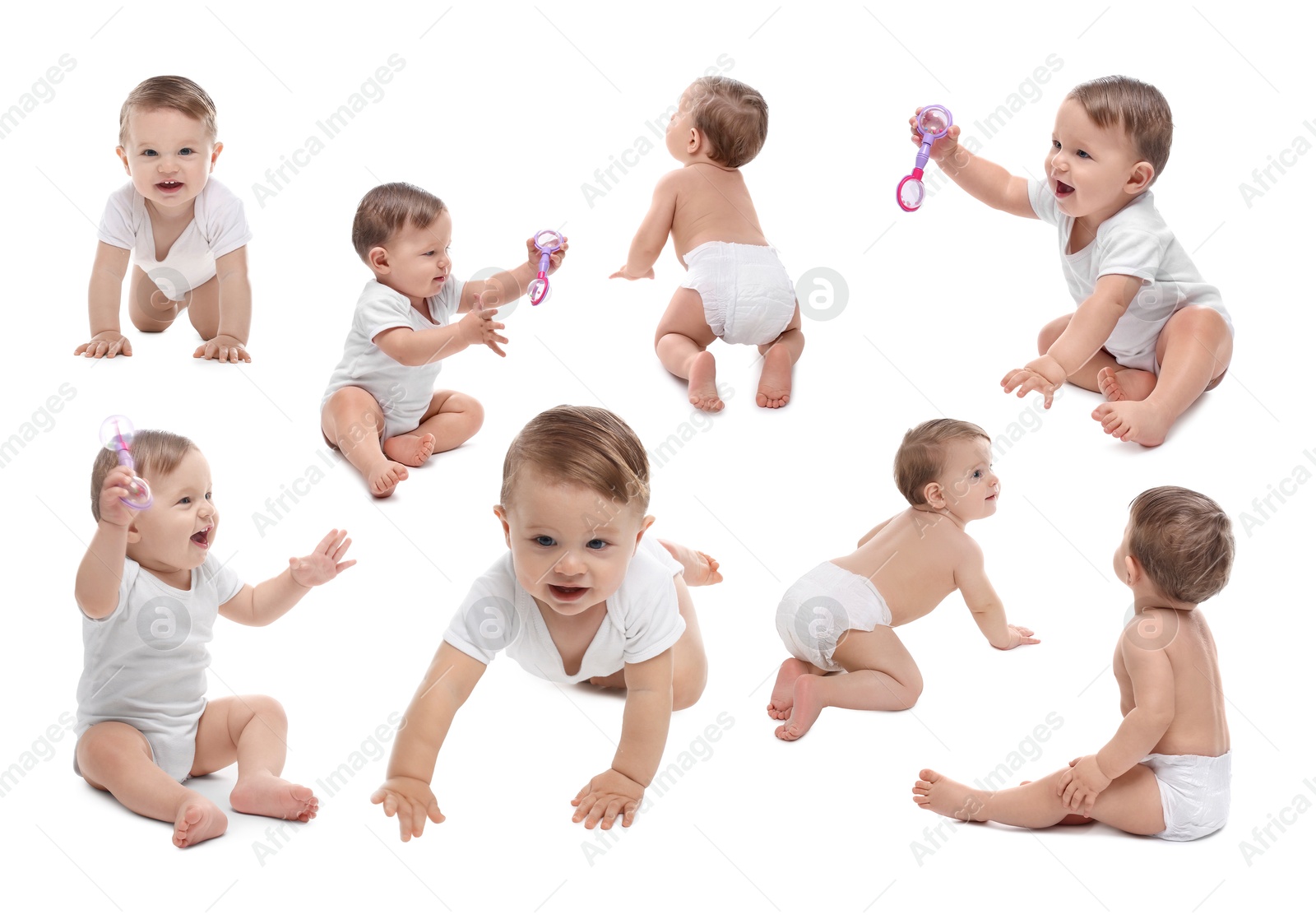 Image of Cute baby on white background, set of portraits