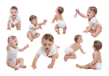 Image of Cute baby on white background, set of portraits