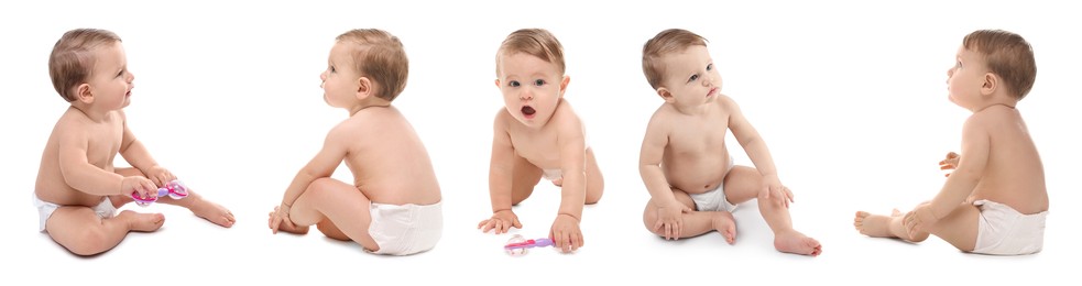 Image of Cute baby on white background, set of portraits