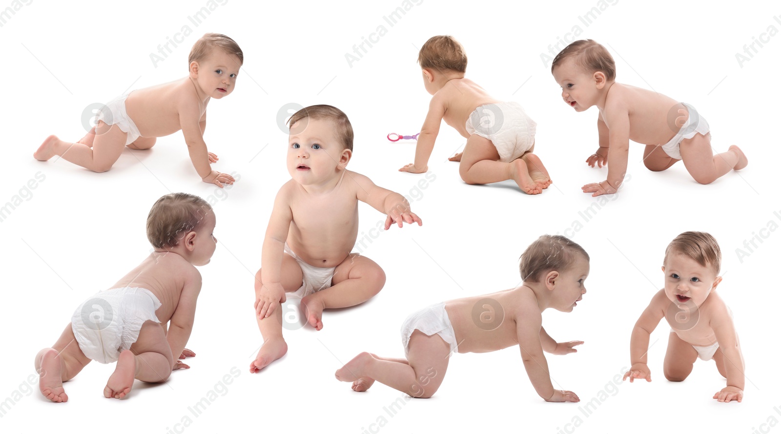 Image of Cute baby on white background, set of portraits