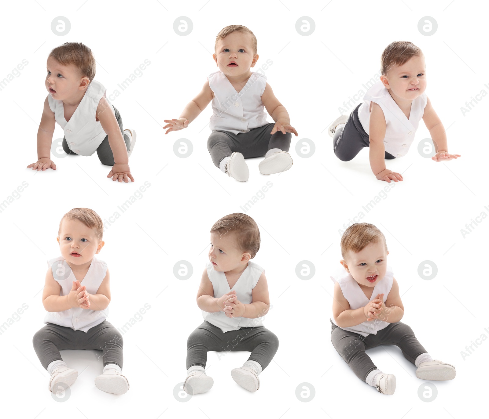 Image of Cute baby on white background, set of portraits