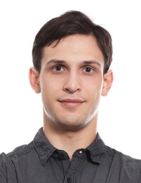 Image of Passport photo. Portrait of man on white background