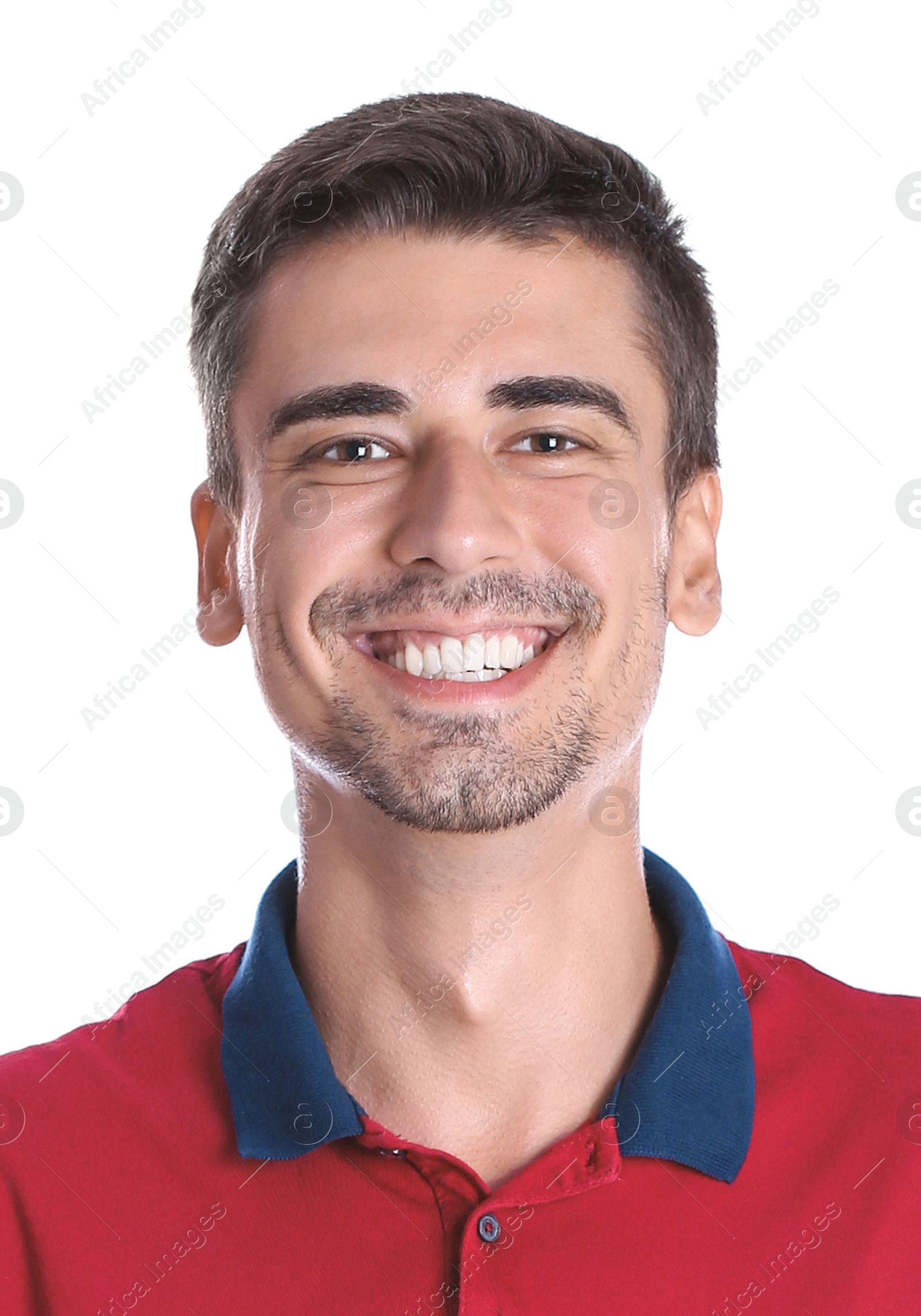 Image of Passport photo. Portrait of man on white background