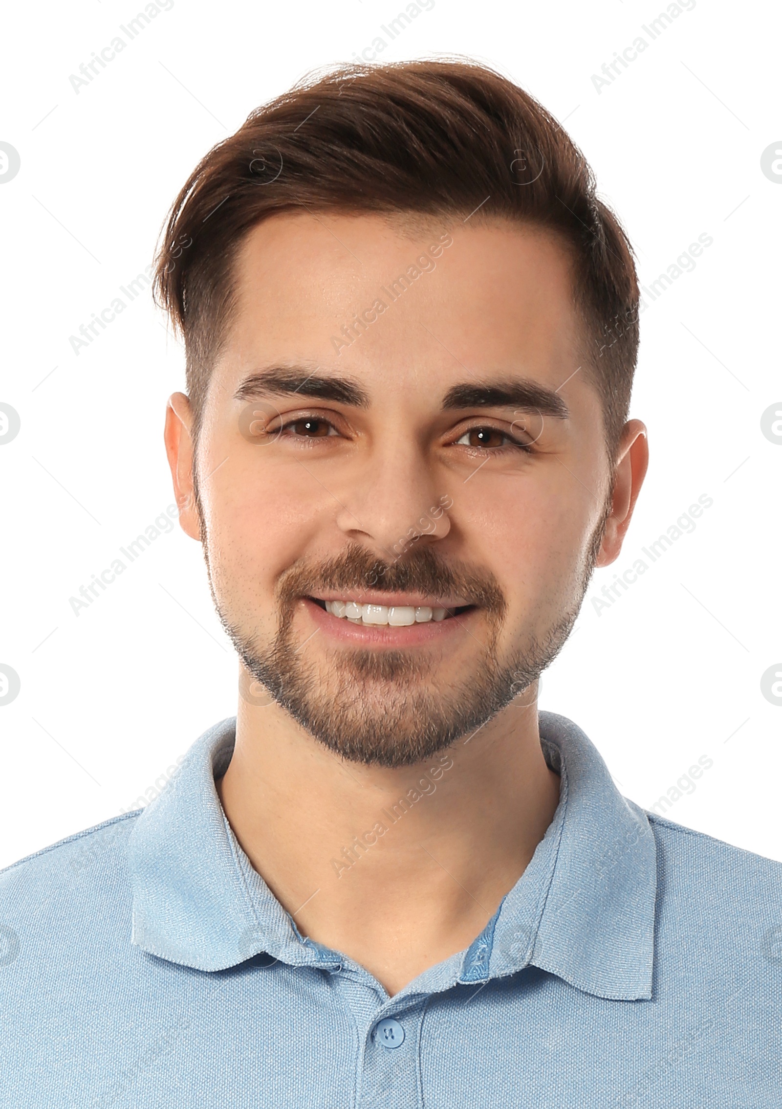 Image of Passport photo. Portrait of man on white background