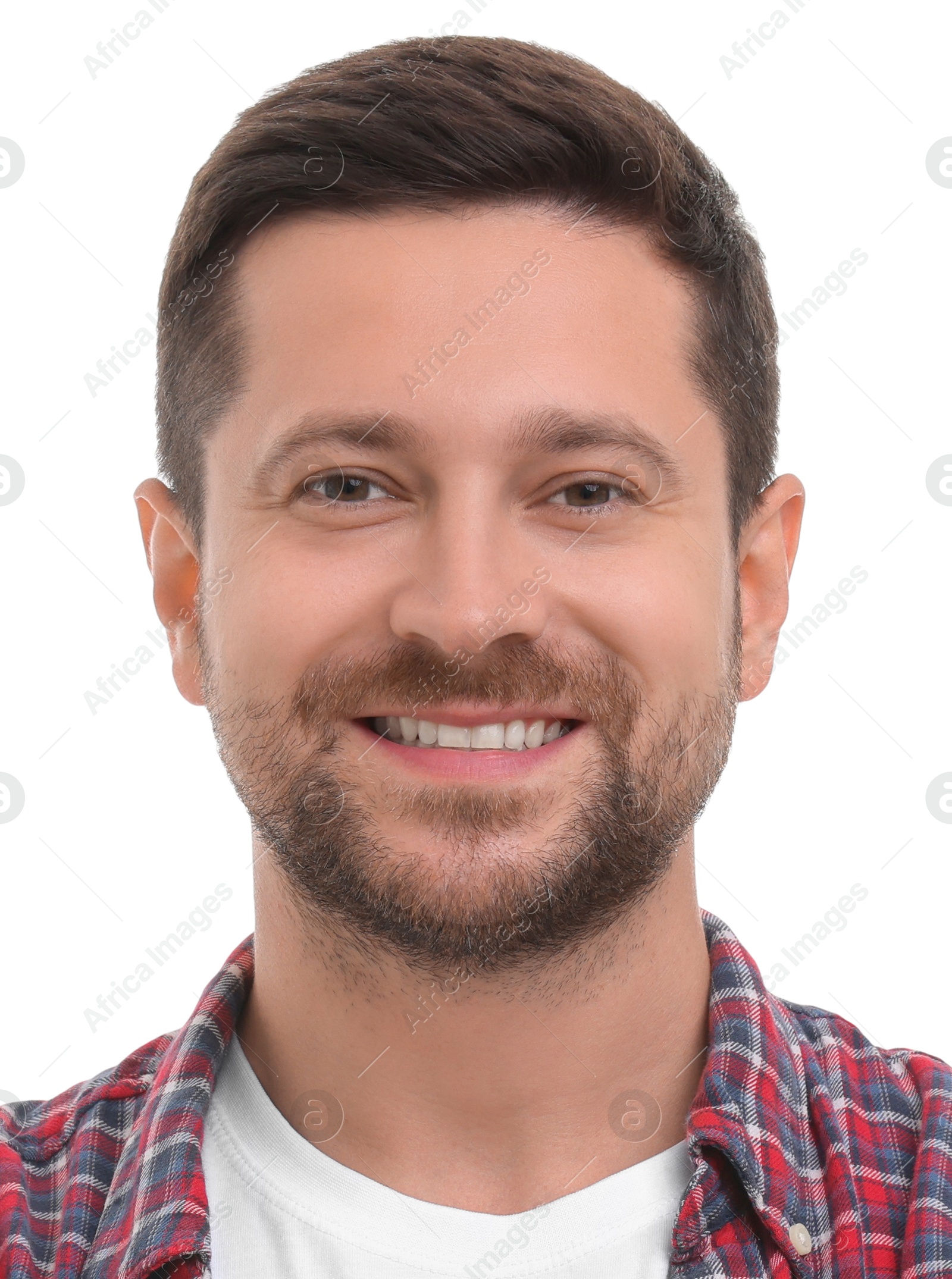 Image of Passport photo. Portrait of man on white background