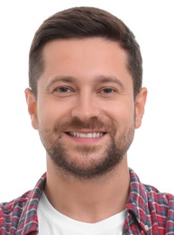 Image of Passport photo. Portrait of man on white background