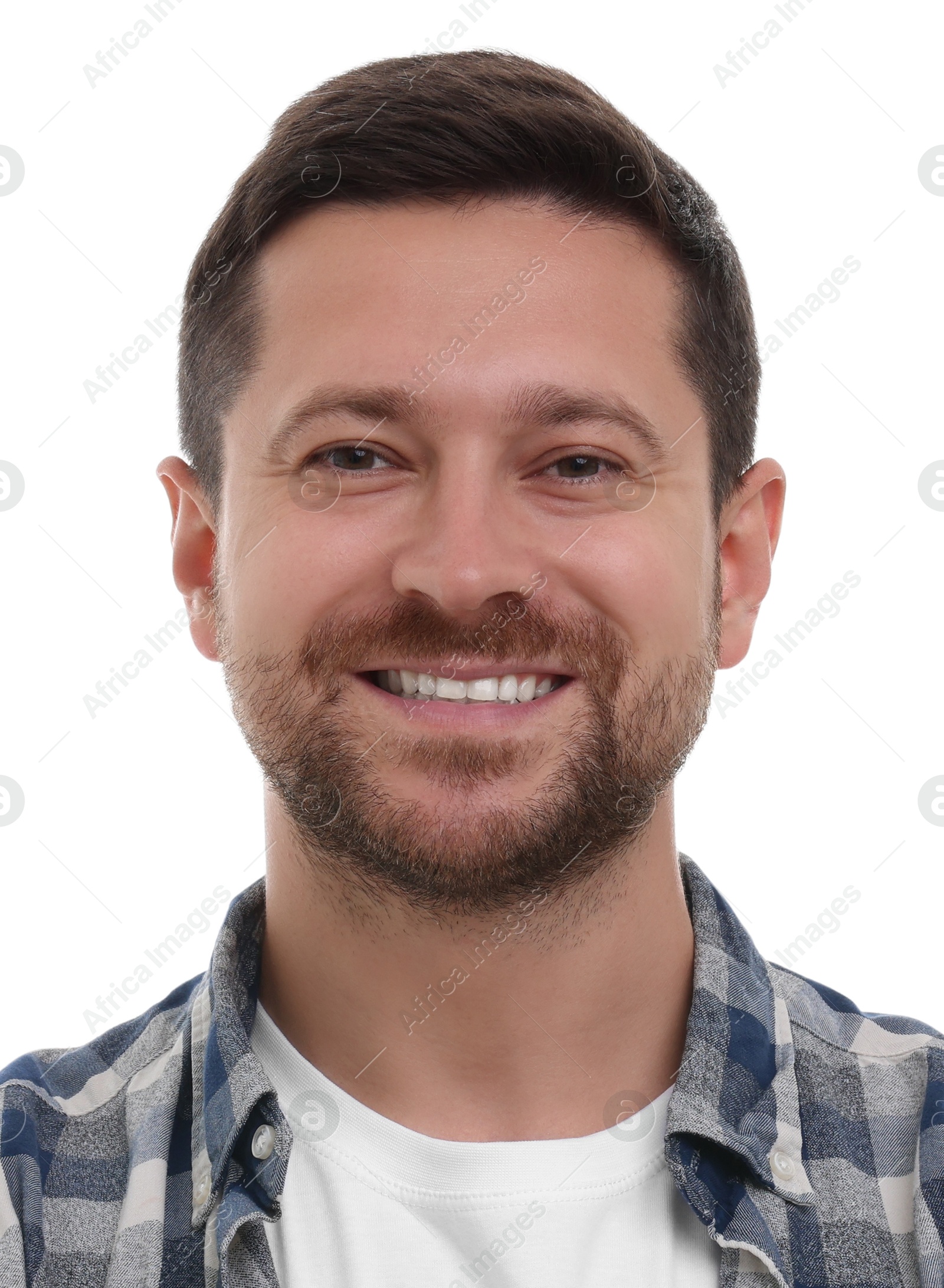 Image of Passport photo. Portrait of man on white background