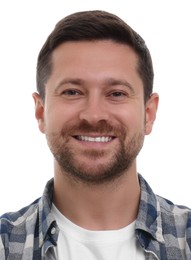 Image of Passport photo. Portrait of man on white background