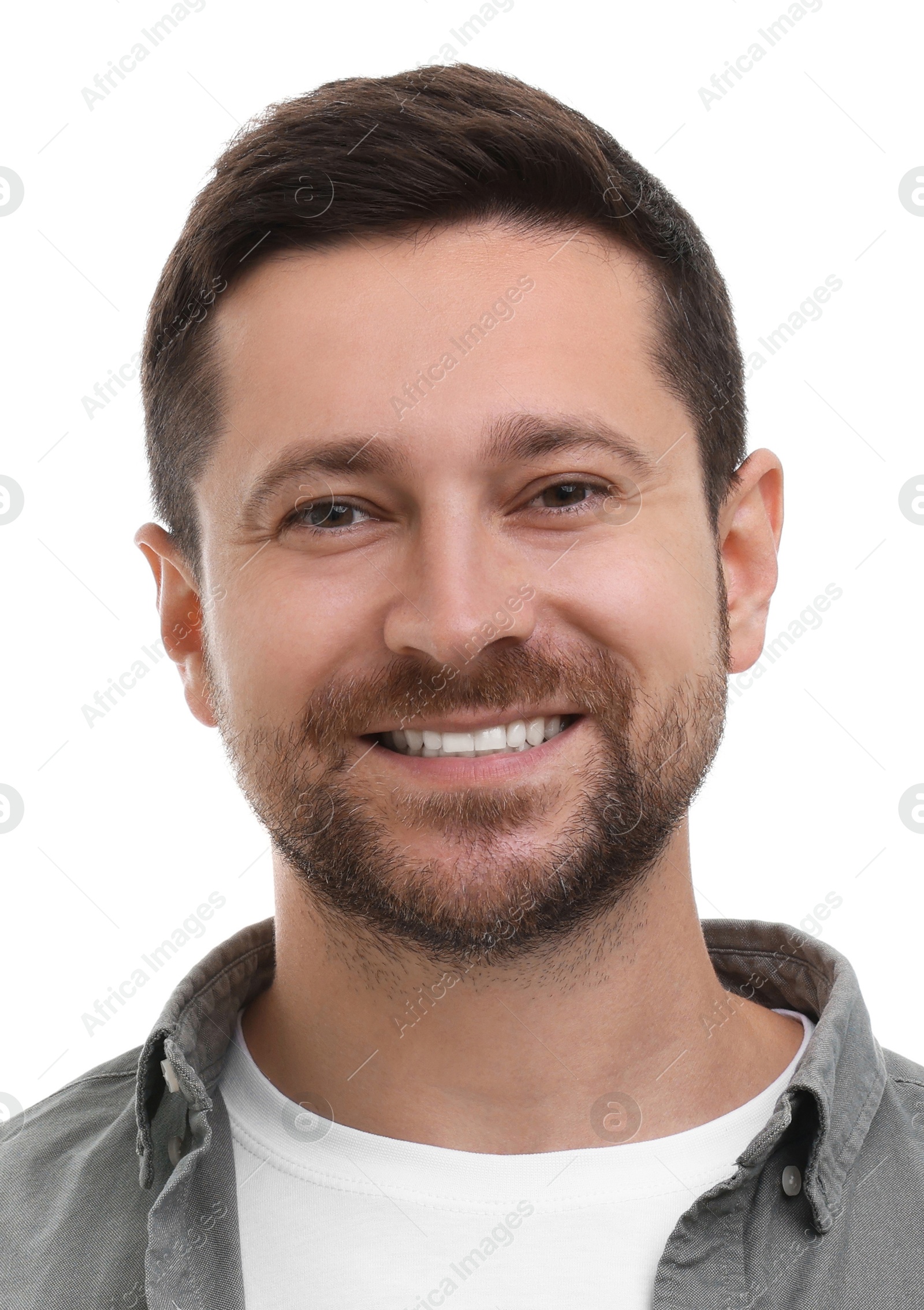 Image of Passport photo. Portrait of man on white background