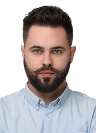 Image of Passport photo. Portrait of man on white background