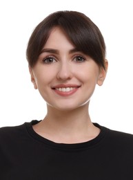 Image of Passport photo. Portrait of woman on white background