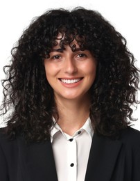 Passport photo. Portrait of woman on white background