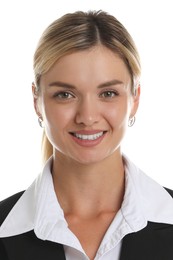 Passport photo. Portrait of woman on white background