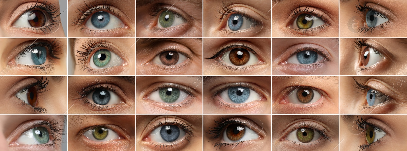 Image of People with eyes of different colors, collage of photos