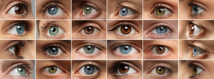 Image of People with eyes of different colors, collage of photos