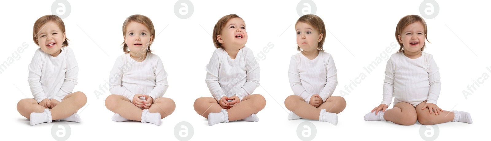 Image of Cute baby on white background, set of portraits