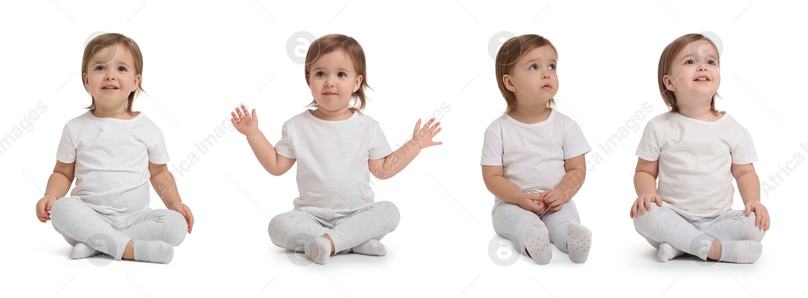 Image of Cute baby on white background, set of portraits