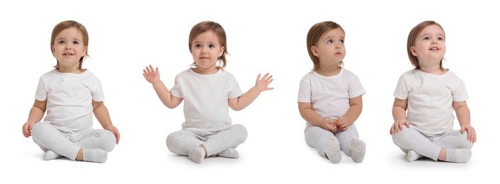 Image of Cute baby on white background, set of portraits