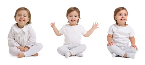 Image of Cute baby on white background, set of portraits