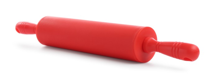 Photo of One red rolling pin isolated on white