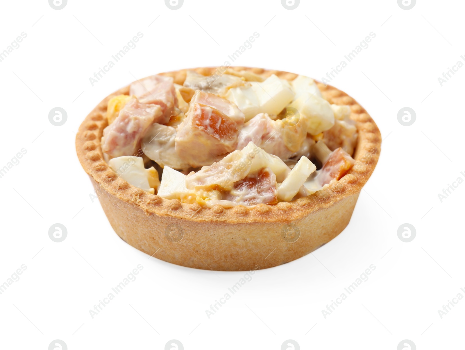 Photo of Tartlet with delicious filling isolated on white