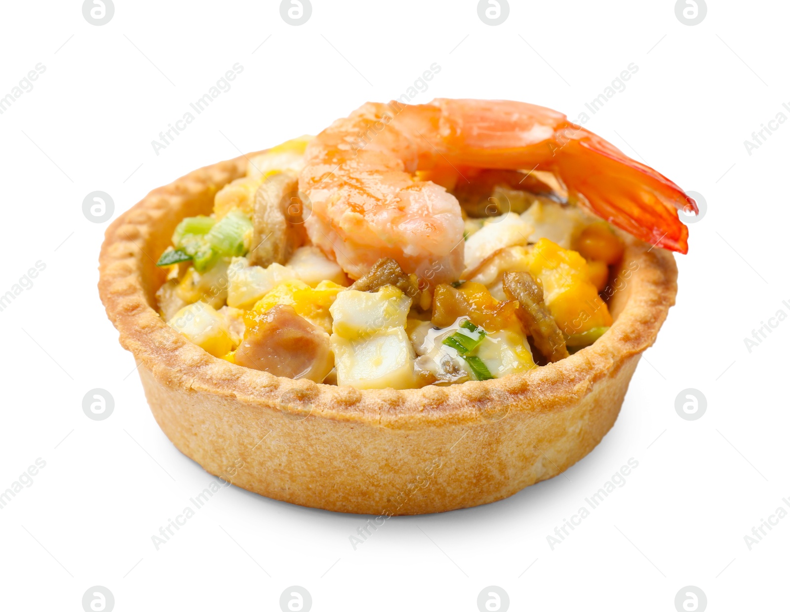 Photo of Tartlet with delicious filling isolated on white