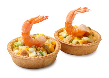 Photo of Tartlets with delicious filling isolated on white