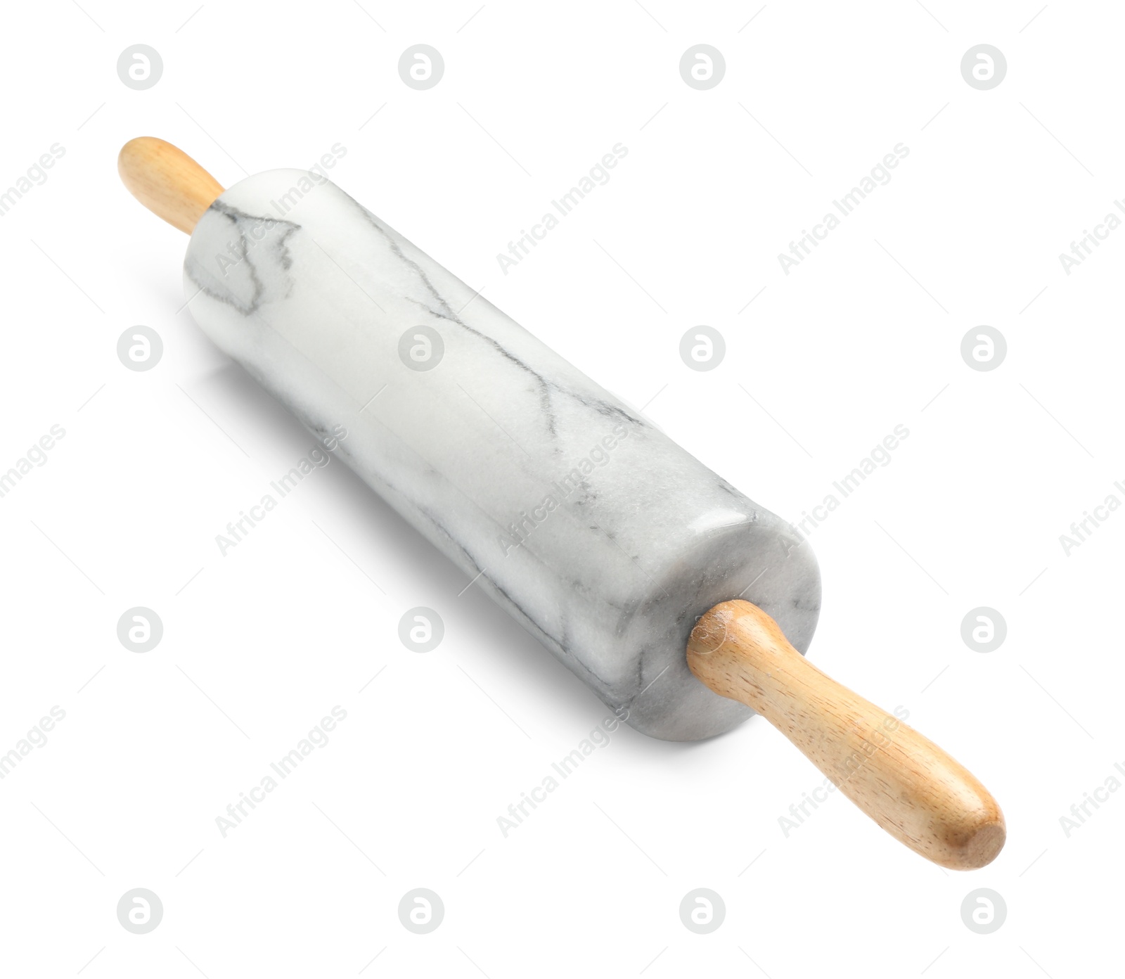 Photo of One rolling pin isolated on white. Kitchen utensil