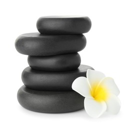 Photo of Spa stones with flower isolated on white