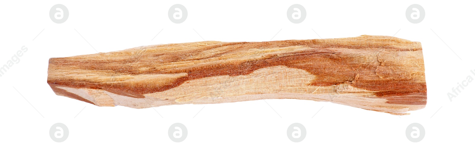 Photo of One palo santo stick on white background, top view