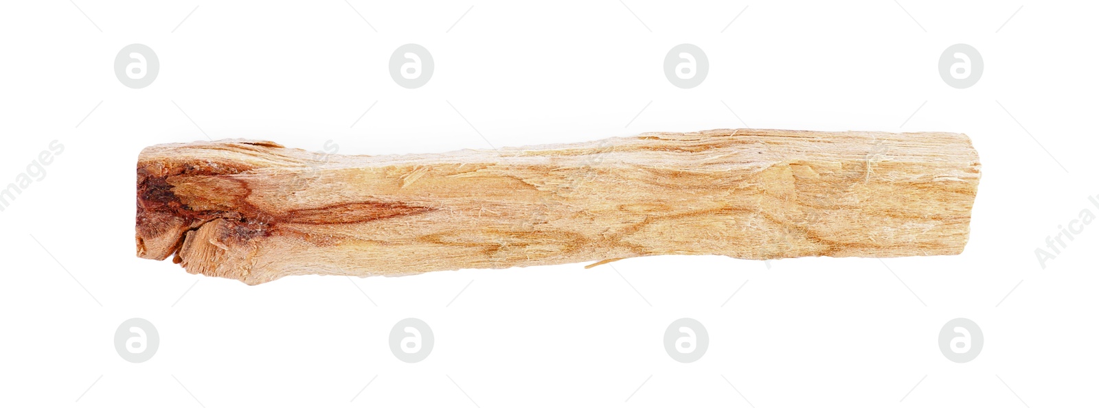 Photo of One palo santo stick on white background, top view