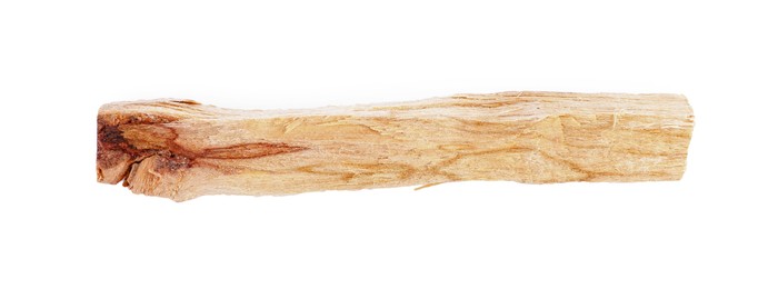 Photo of One palo santo stick on white background, top view